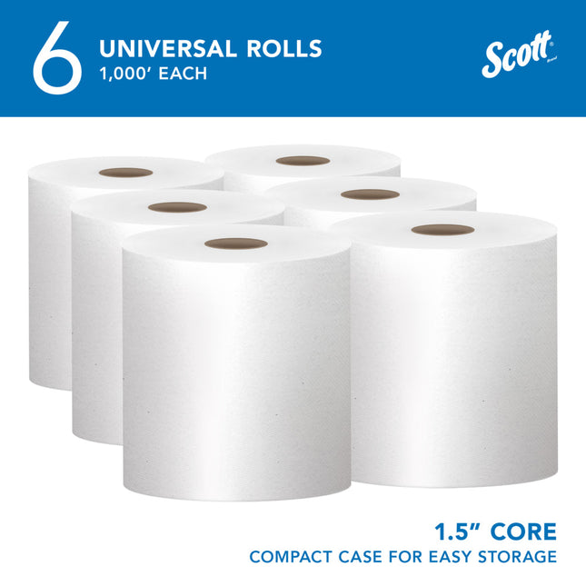 Scott® Essential Universal High Capacity Hard Roll Towel, 1 Ply, 8" x 1000', 6 Rolls/Case, 01005