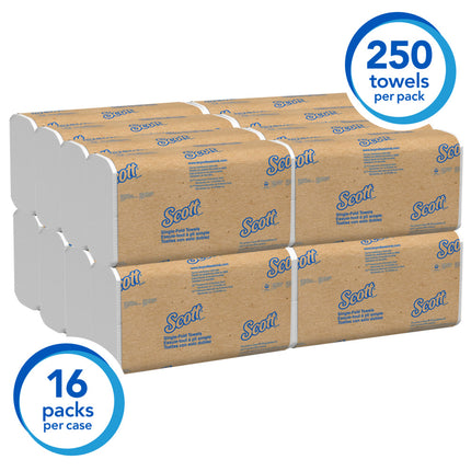 Scott® Essential Folded Towel, 1-Ply, White, 16 Packs, 250 Towels, 01700