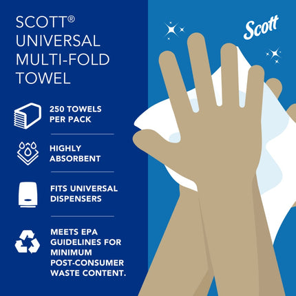 Scott® Essential Folded Towel, White, 9.2" x 9.4", 16 Packs/Case, 01804
