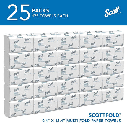 Scott® Pro Scottfold Multifold Paper Towels (01960), with Absorbency Pockets, 9.4" x 12.4" sheets, White, (175 Sheets/Pack, 25 Packs/Case, 4,375 Sheets/Case)