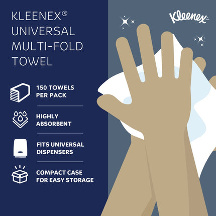 Kleenex® Folded Towel Multi-Fold, White, 8 Packs, 150 Sheets, 02046