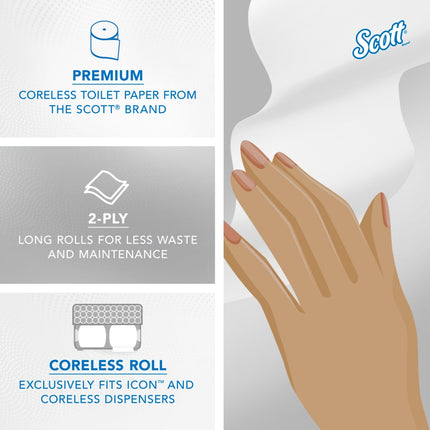 Scott® Essential Coreless Standard Roll Toilet Paper, 4.00" x 3.7", 2 Ply, White, 36 Rolls, 04007