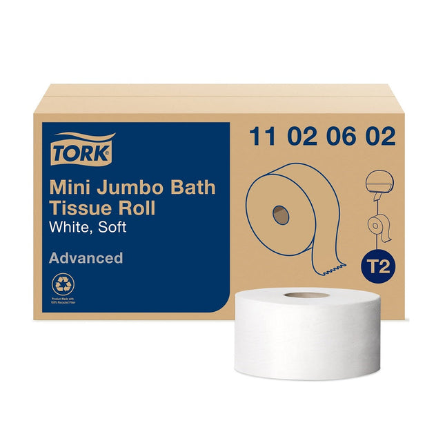 Tork® Mini Jumbo Bath Toilet Tissue Roll, Perforated, 2-Ply, 11020602