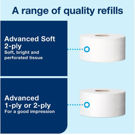Tork® Mini Jumbo Bath Toilet Tissue Roll, Perforated, 2-Ply, 11020602
