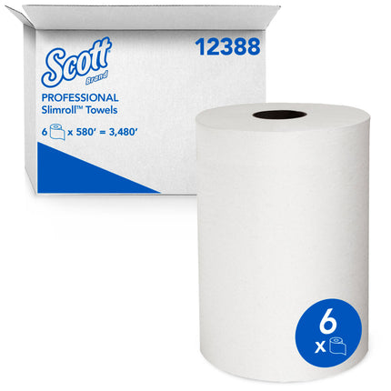Scott® Slimroll Towels, 6Rolls, 580' Ft, White, 12388