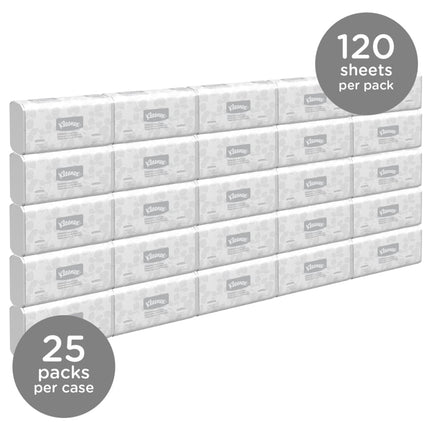 Kleenex Premium Folded Paper Towels with Fast-Drying Absorbency Pockets, White, 25 Packs, 120 Trifold Towels, 13253