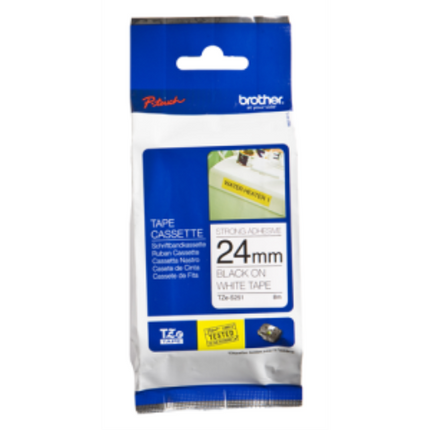 Brother Genuine TZe-S251 Black on White Extra Strength Adhesive Tape for P-touch Label Makers, 24 mm wide x 8 m long