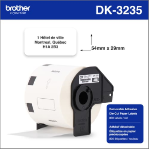 Brother Genuine DK3235 Black/White Removable Adhesive Food Safety Labels (800 labels)   2.1  x 1.1  (54mm x 29 mm)