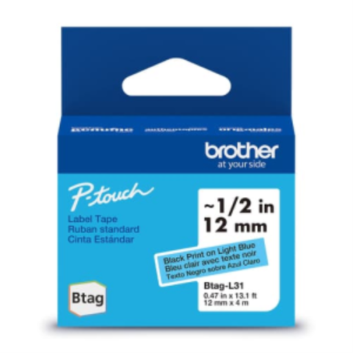 Brother Genuine BTAGL31 Non-Laminated Tape for P-touch Label Makers, Black on Blue ? 12 mm wide x 4 m long