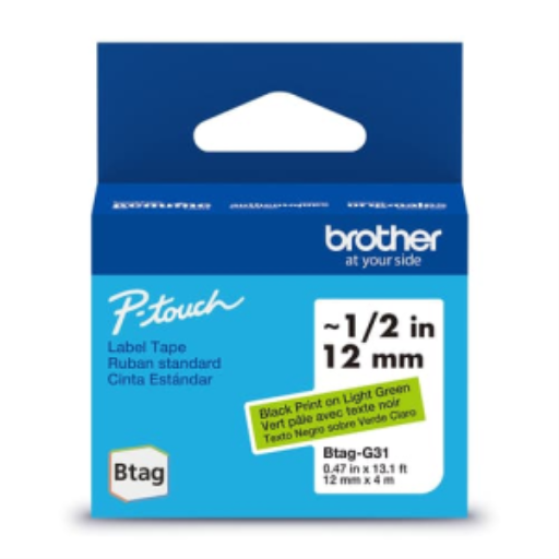 Brother Genuine BTAGG31 Non-Laminated Tape for P-touch Label Makers, Black on Green ? 12 mm wide x 4 m long