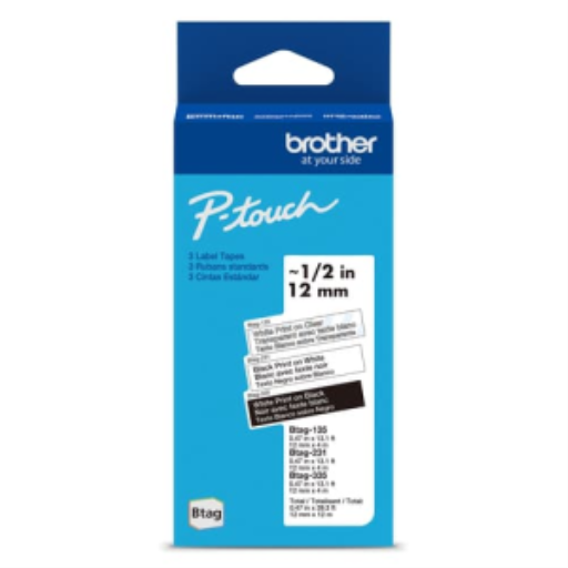 Brother Genuine BTAG3M01 Non-Laminated Tapes for P-touch Label Makers, Neutral 3-Pack ? 12 mm wide x 4 m long