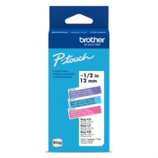 Brother Genuine BTAG3M02 Non-Laminated Tapes for P-touch Label Makers, Colour 3-Pack ? 12 mm wide x 4 m long