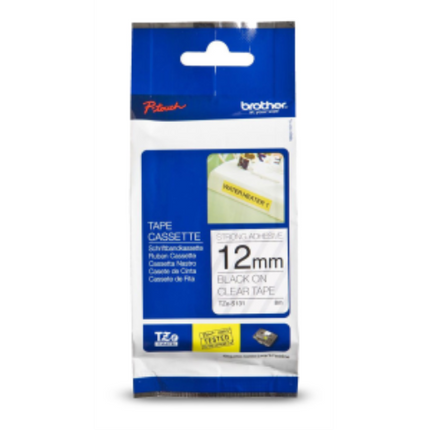 Brother Genuine TZe-S131 Black on Clear Extra Strength Adhesive Tape for P-touch Label Makers, 12 mm wide x 8 m long
