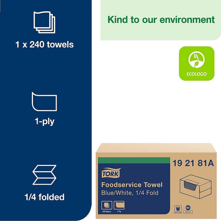 Tork® Foodservice Cleaning Towel, 1/4 Fold, 1 Ply, 240 Sheets, 192181A