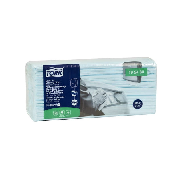 Tork® Low-Lint Cleaning Cloth, Top-Pak, 1 Ply, 14X16.34, Turquoise, 192480