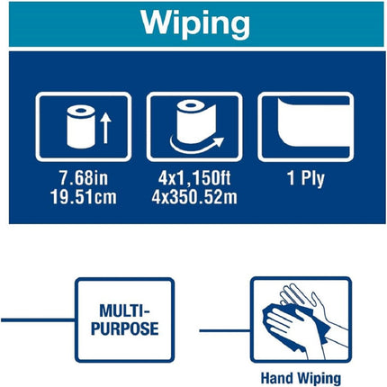Tork® Paper Wiper Roll Towel, 1-Ply, 7.68" Width x 1,150' Length, 291370