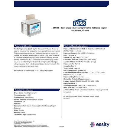 Tork® Xpressnap Café Napkin Dispenser, Case of 4, 31XRT