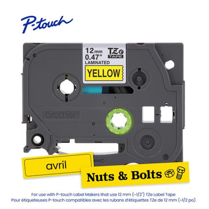 Brother Genuine TZe-631 Black on Yellow Laminated Tape for TZe-compatible P-touch Label Makers, 12 mm wide x 8 m long