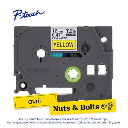 Brother Genuine TZe-631 Black on Yellow Laminated Tape for TZe-compatible P-touch Label Makers, 12 mm wide x 8 m long