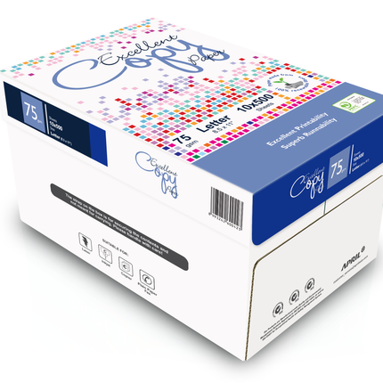 Excellent Copy Paper — (Letter / Legal / Tabloid) 20 lb / 75 gsm, 95 Bright, 5000 sheets / carton