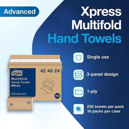 Tork® Advanced Multifold Hand Towel, 3-Panel, 1-Ply, 250 Towels/Pack, 424824