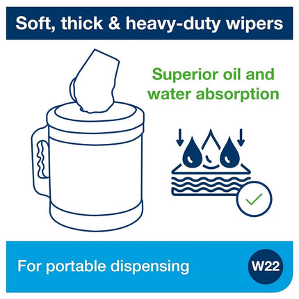 Tork® Advanced ShopMax™ Wiper 450, Centerfeed, Dry Wipe Bucket, 1-Ply,  Blue, 200 Wipers, 2 Buckets, 450340