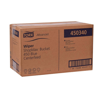 Tork® Advanced ShopMax™ Wiper 450, Centerfeed, Dry Wipe Bucket, 1-Ply,  Blue, 200 Wipers, 2 Buckets, 450340