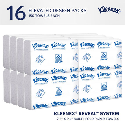 Kleenex® Reveal Multi-Fold Hand Towel, White, 8" x 9.4", 16 Packs/Case, 46321