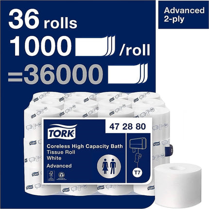 Tork® Advanced High Capacity Coreless Bath Tissue Roll, 2-Ply, 472880