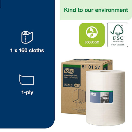 Tork® Premium Multipurpose Cleaning Cloth, 1-Ply, White, 500 Sheets/Roll, 1 Roll/Case, 510137