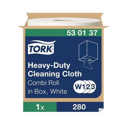 Tork® Heavy-Duty Cleaning Cloth Centrefeed Pull, 1-Ply, White, 280 Sheets, 530137