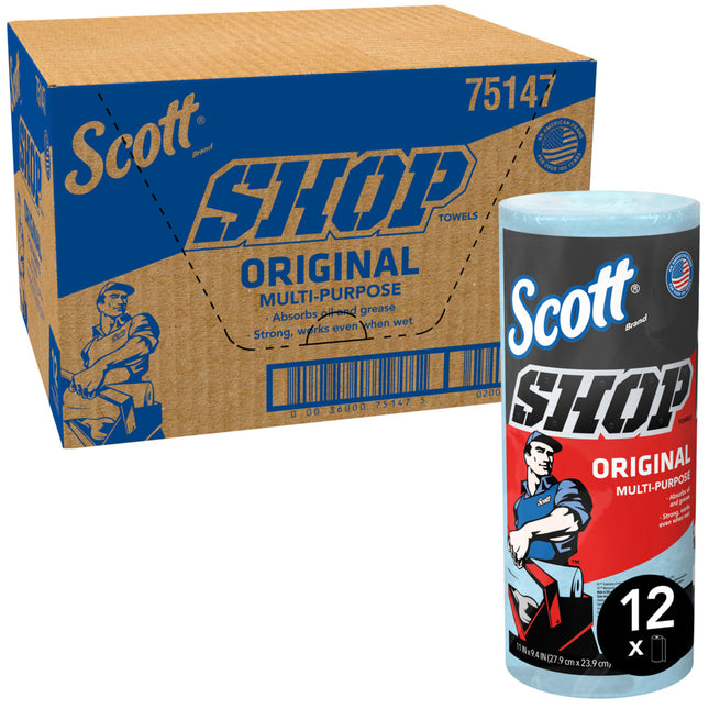 Scott Shop Towels Original, Blue, 55 Sheets, 12 Rolls, 75147