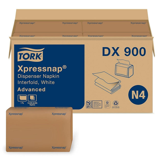 Tork® Advanced Xpressnap® Interfold Dispenser Napkin, 1 Ply, White, 500 Napkins/Pack, 12 Packs/Case