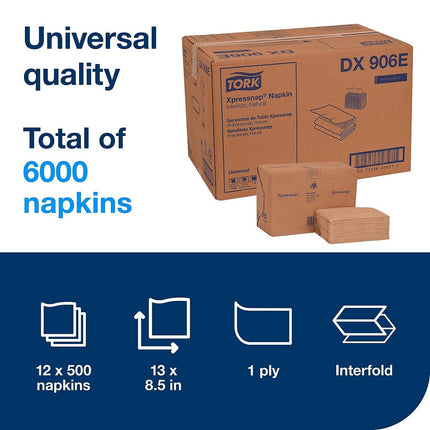 Tork Universal Xpressnap® Dispenser Napkin, Interfold, 1 Ply, Natural, DX906E