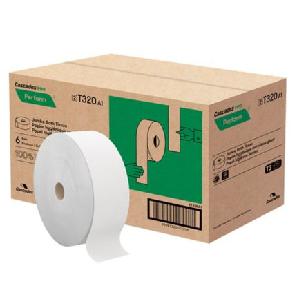 Tandem Jumbo Roll T320, 2-Ply, White, 1250 feet, Pack of 6 Rolls