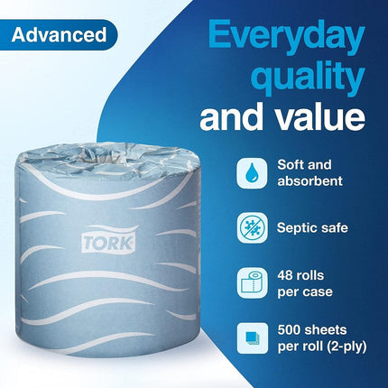 Tork® Advanced Bath Tissue Roll, 2-Ply, White, 500 Sheets, 48 Rolls, TM6130S